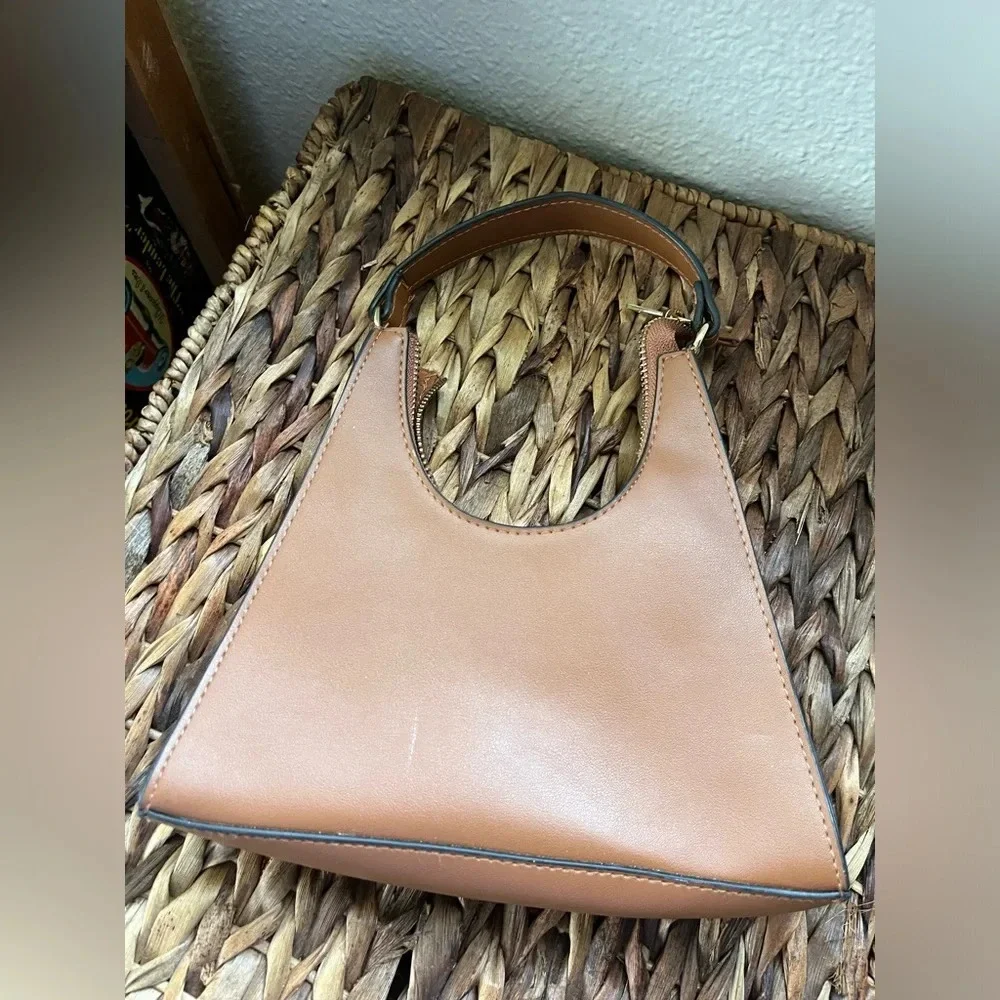 Y2K Brown faux leather mini bag cutest shape night out holds phone 2000s purse - Picture 2 of 7